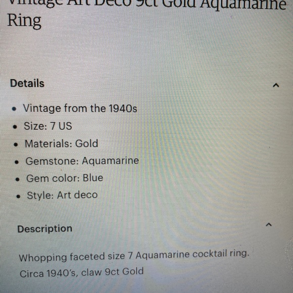 1940 9k Genuine Gold Aquamarine Ring - Picture 9 of 10
